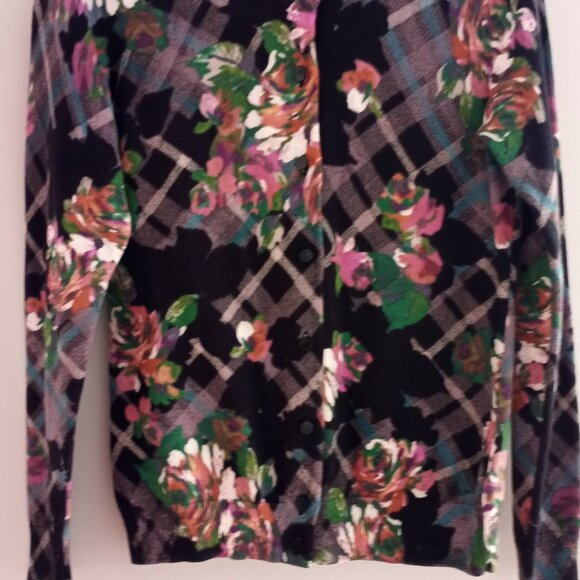 'TALBOTS' Petite Cardigan Size 0-2 P Plaid & Floral NWOT - Picture 2 of 14